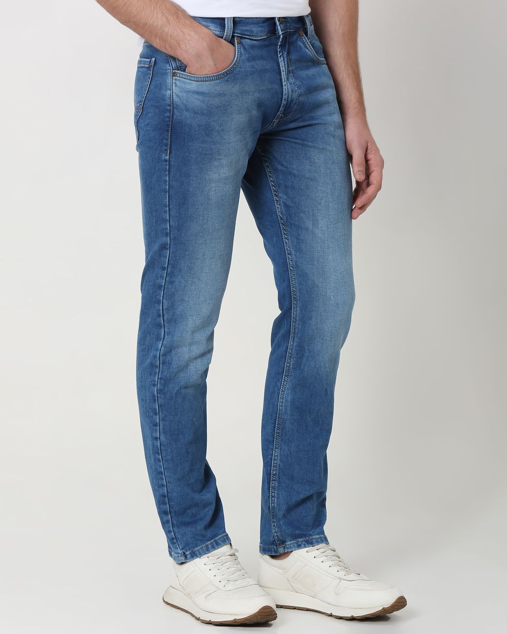Mid Blue Straight Fit Denim Deluxe Stretch Jeans