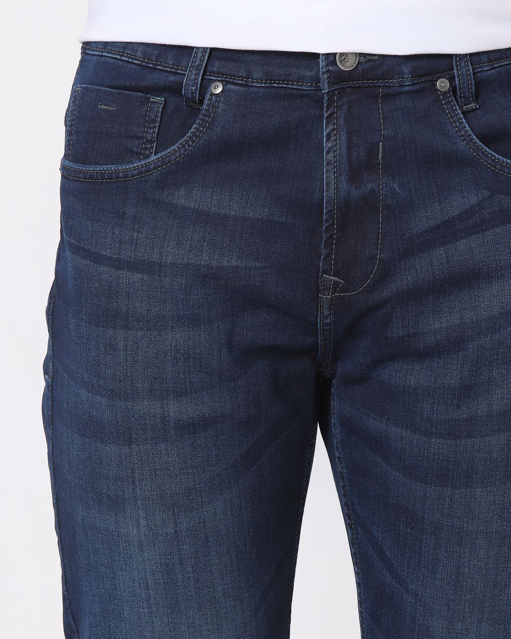 Dark Indigo Blue Relaxed Straight Fit Denim Deluxe Stretch Jeans