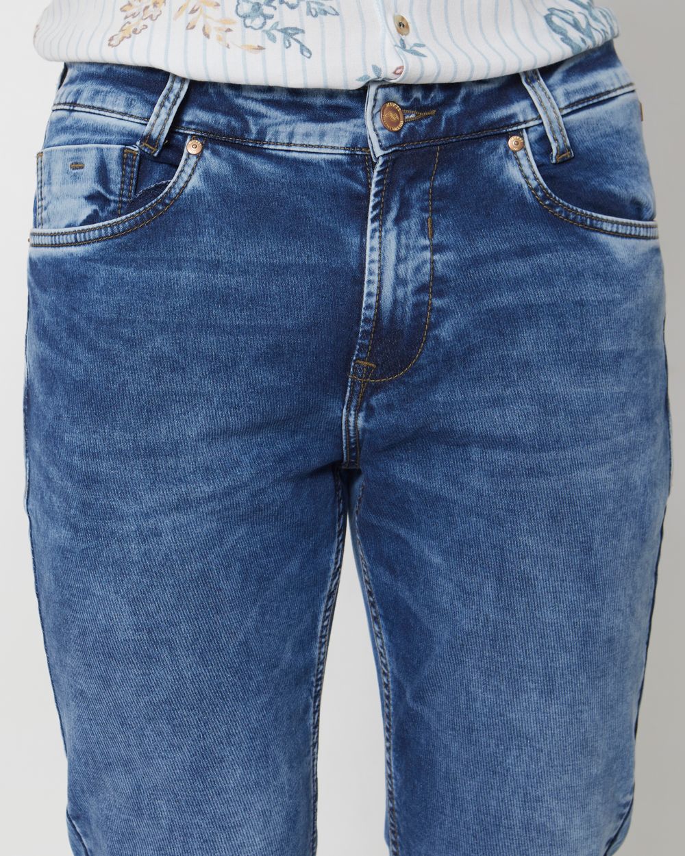 Mid Blue Relaxed Straight Fit Denim Deluxe Stretch Jeans