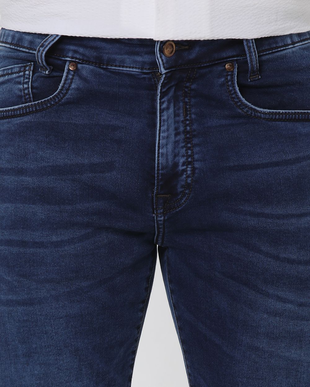 Dark Indigo Blue Relaxed Straight Fit Denim Deluxe Stretch Jeans