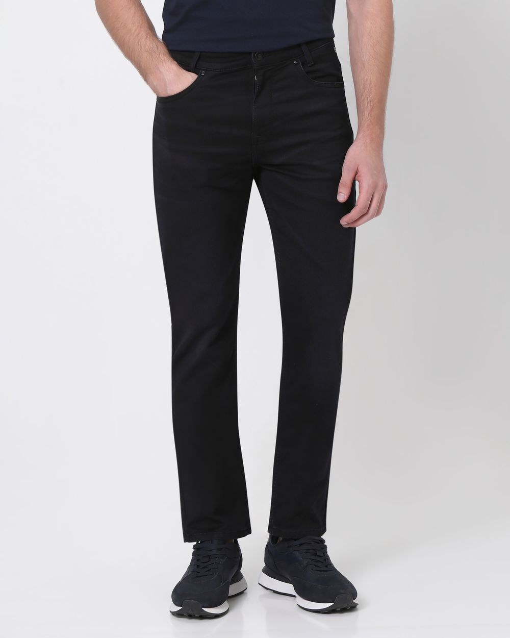 Black Relaxed Straight Fit Denim Deluxe Stretch Jeans