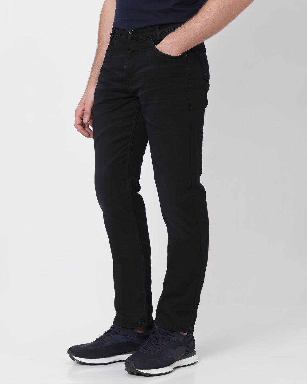 Black Relaxed Straight Fit Denim Deluxe Stretch Jeans
