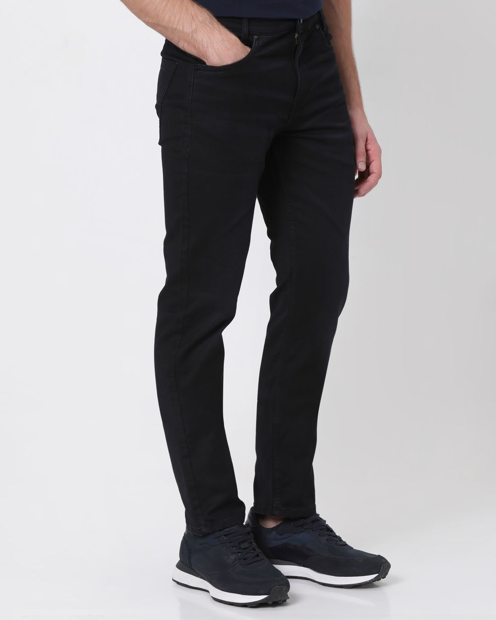 Black Relaxed Straight Fit Denim Deluxe Stretch Jeans