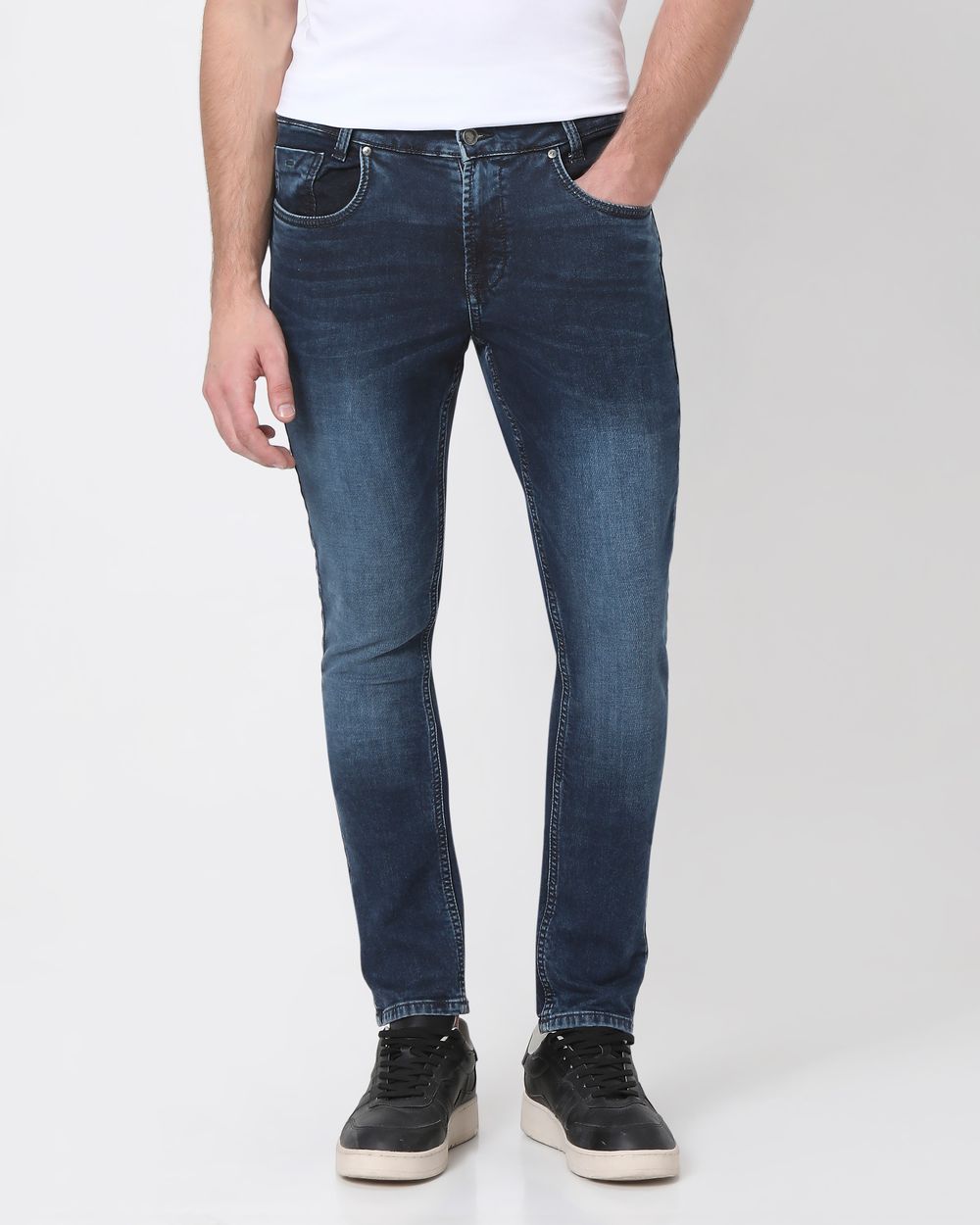 Dark Indigo Blue Skinny Fit Denim Deluxe Stretch Jeans