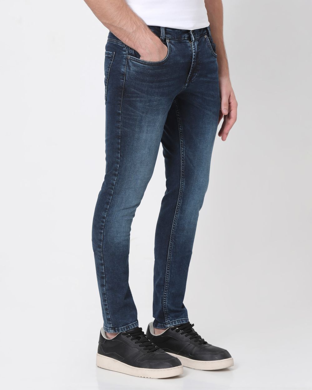 Dark Indigo Blue Skinny Fit Denim Deluxe Stretch Jeans