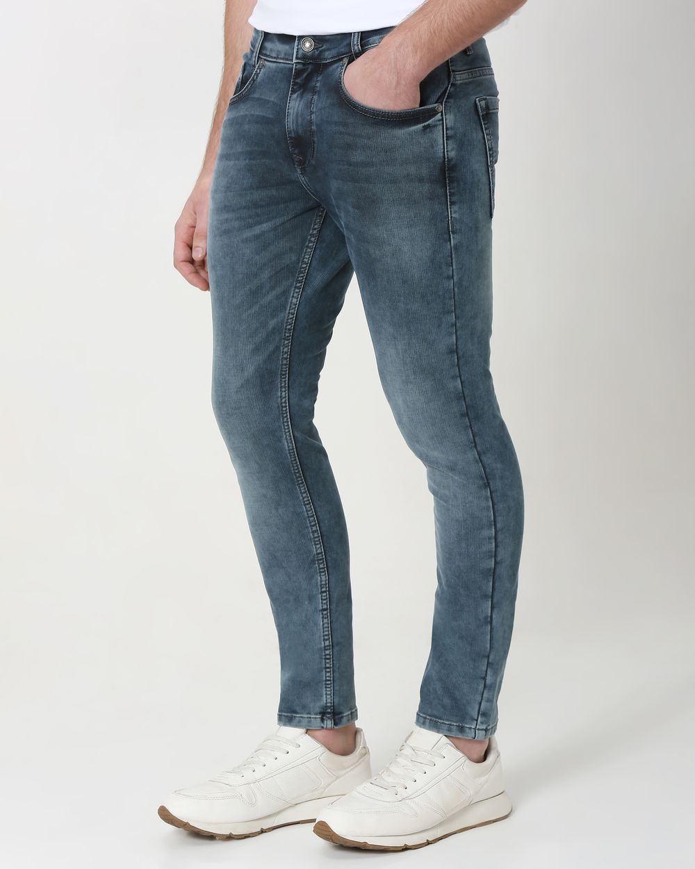 Blue Grey Skinny Fit Denim Deluxe Stretch Jeans