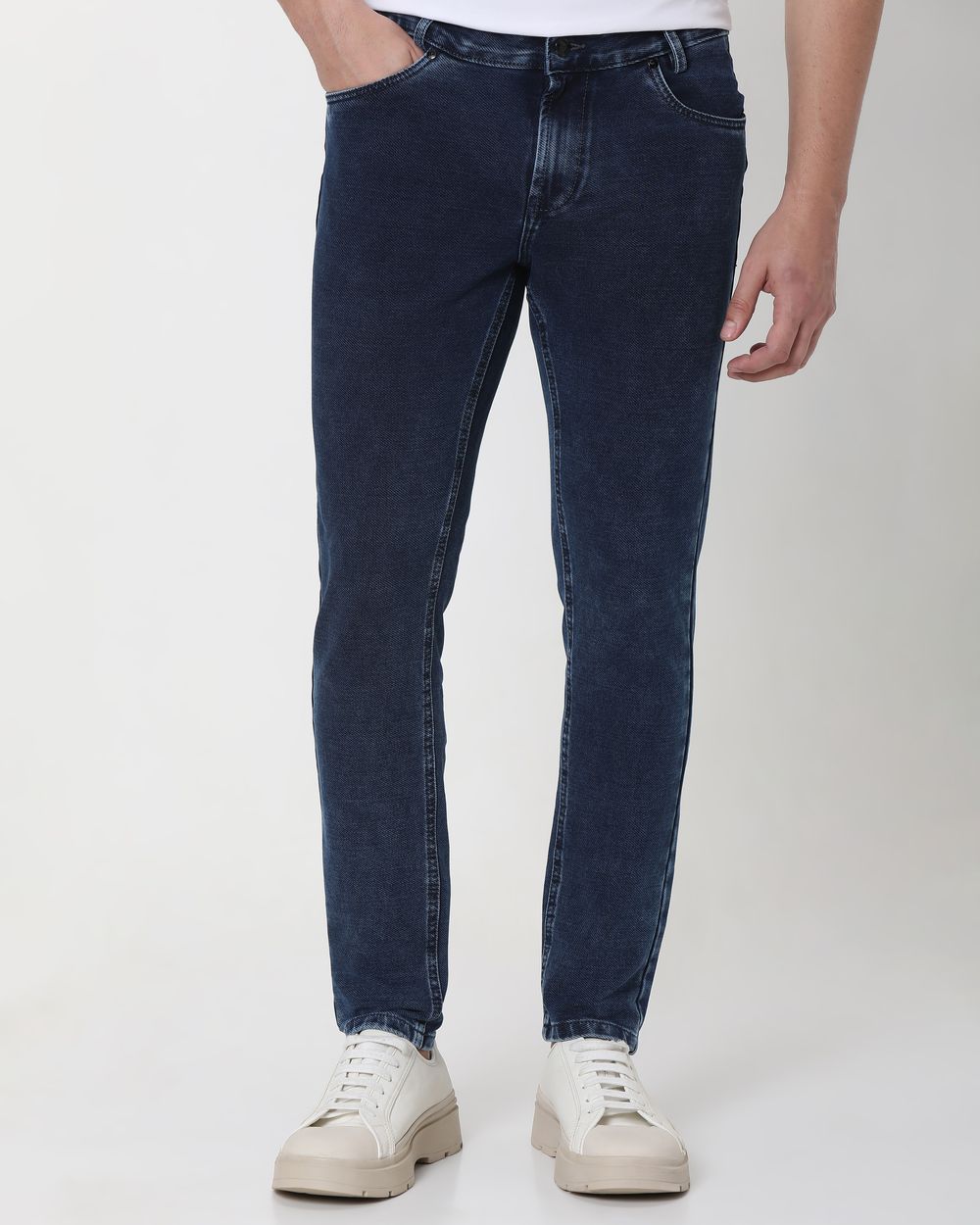 Dark Indigo Blue Ankle Length Denim Deluxe Stretch Jeans