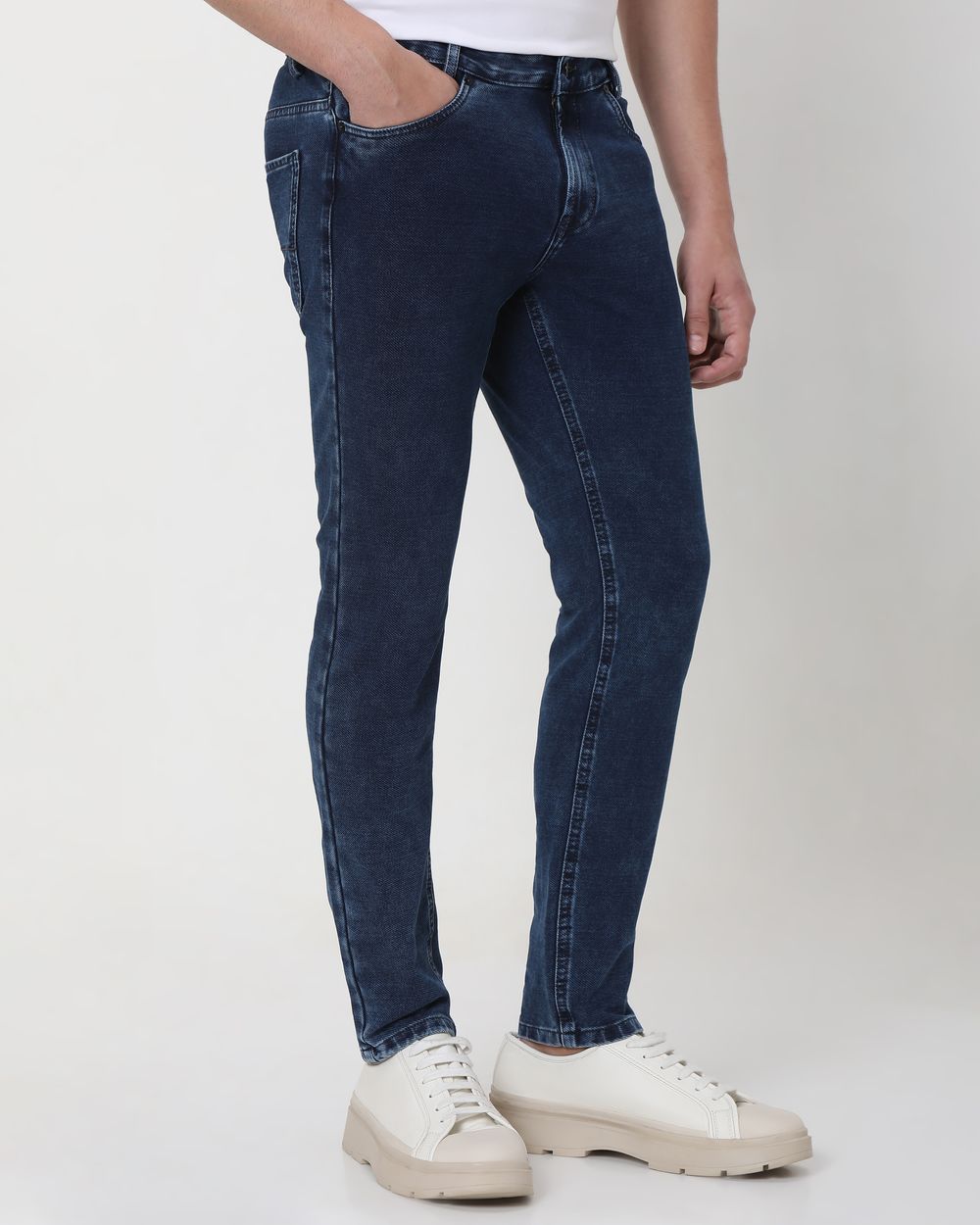 Dark Indigo Blue Ankle Length Denim Deluxe Stretch Jeans