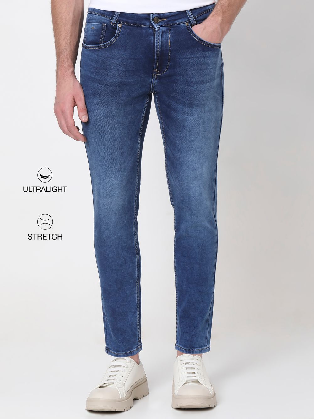 Mid Blue Ankle Length Fly Weight Jeans