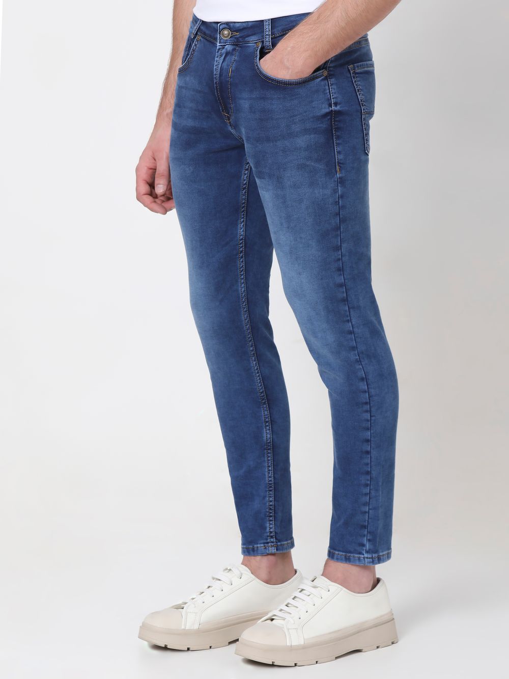Mid Blue Ankle Length Fly Weight Jeans