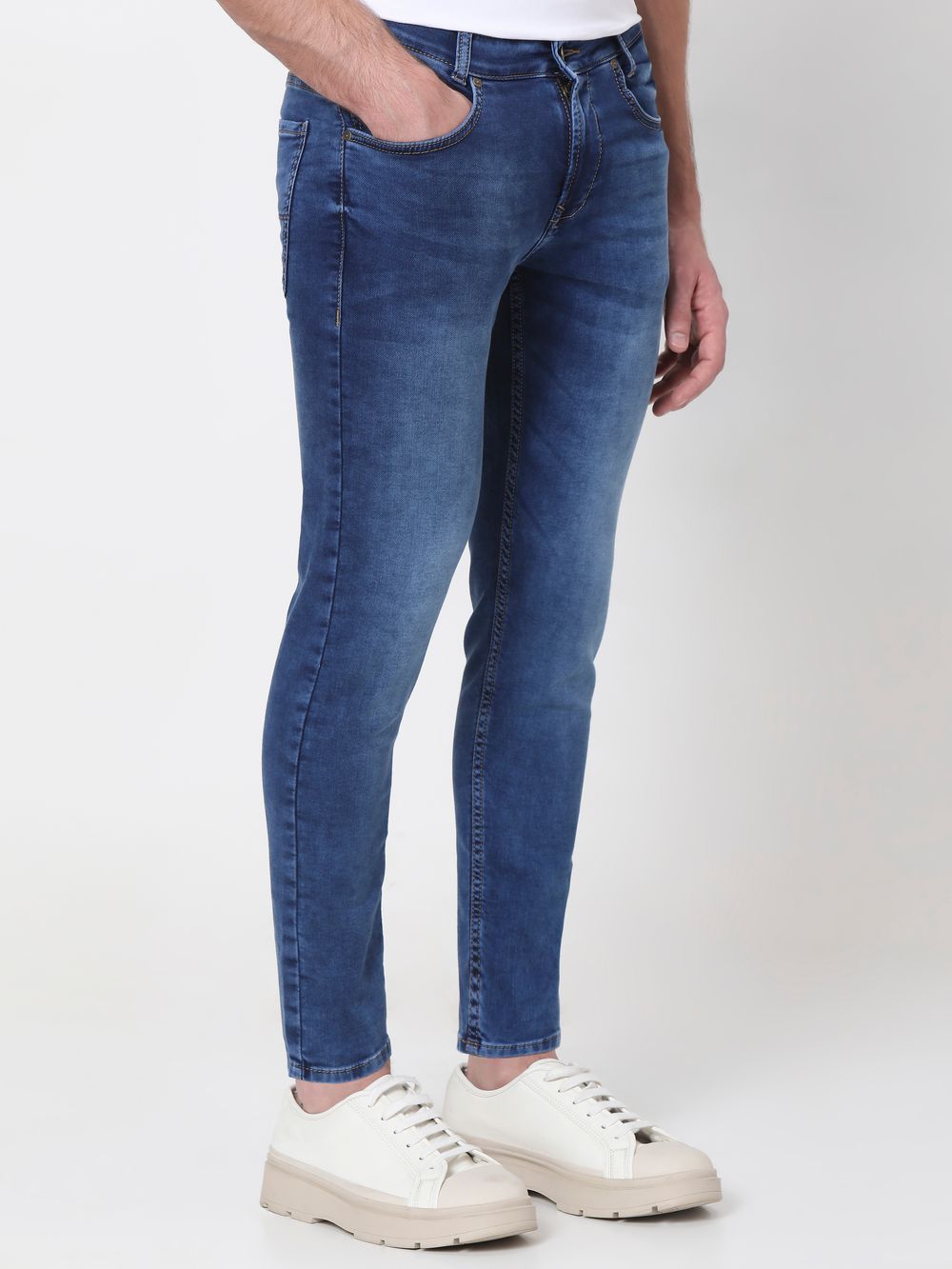 Mid Blue Ankle Length Fly Weight Jeans