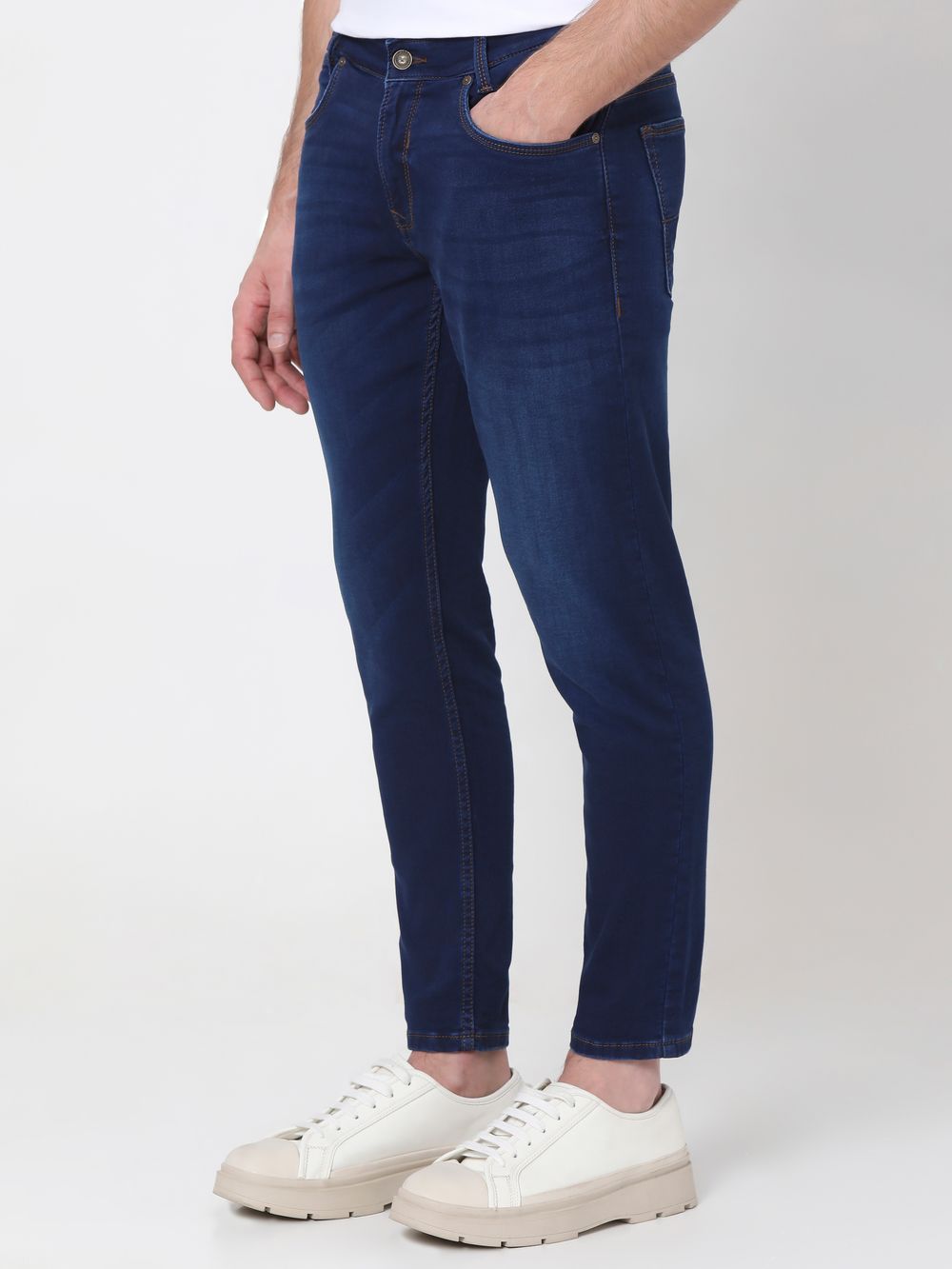 Dark Indigo Blue Ankle Length Fly Weight Jeans