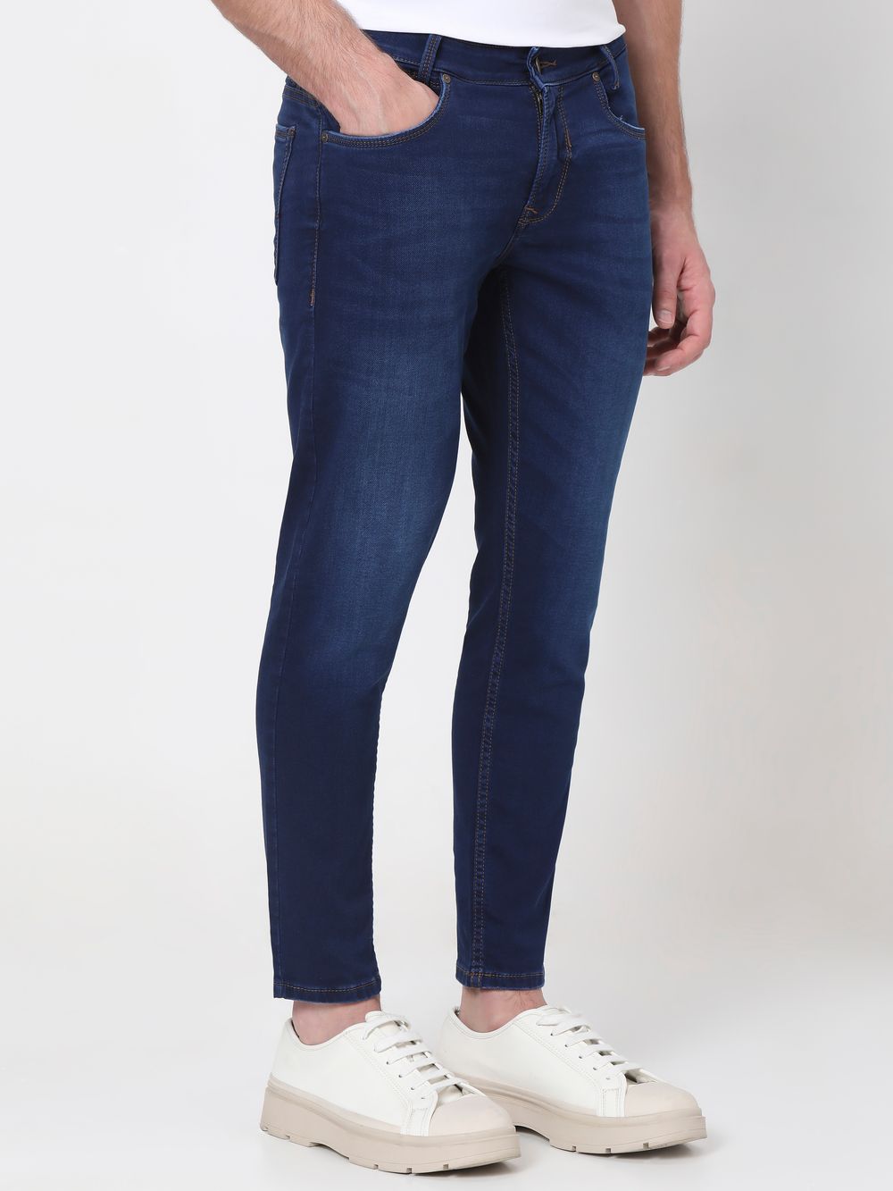 Dark Indigo Blue Ankle Length Fly Weight Jeans