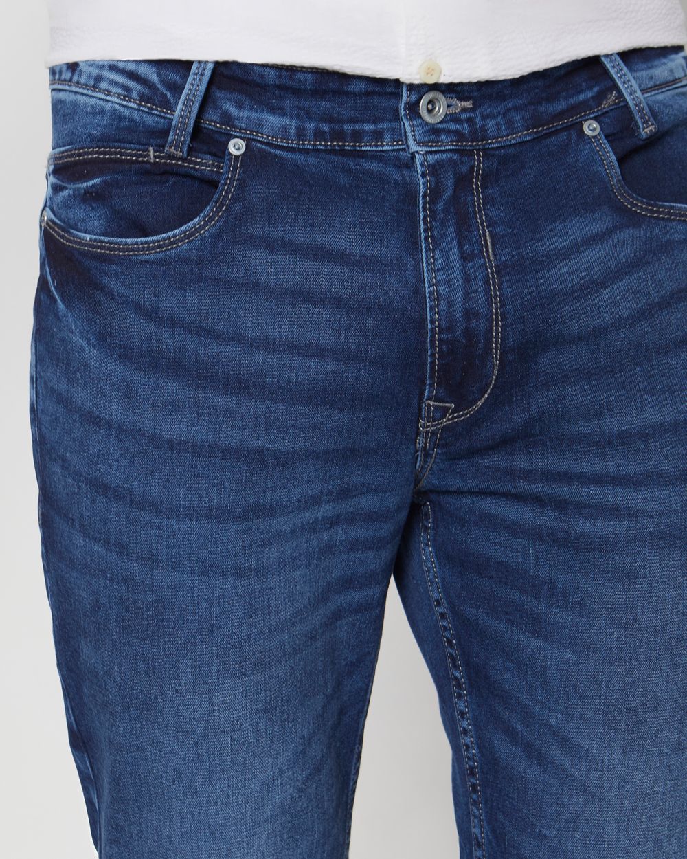 Mid Blue Straight Fit Originals Stretch Jeans