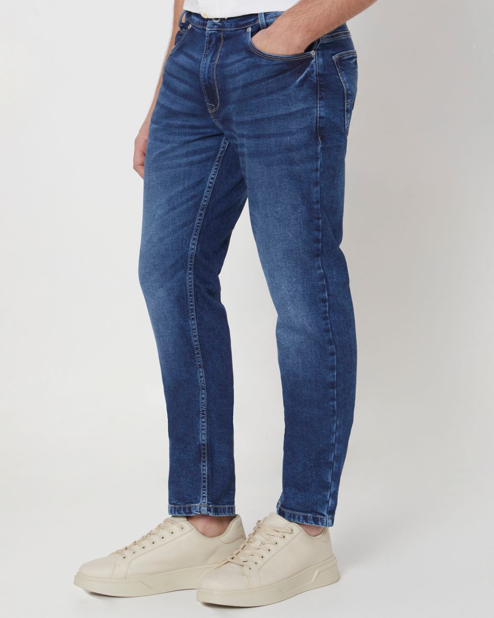Mid Blue Straight Fit Originals Stretch Jeans