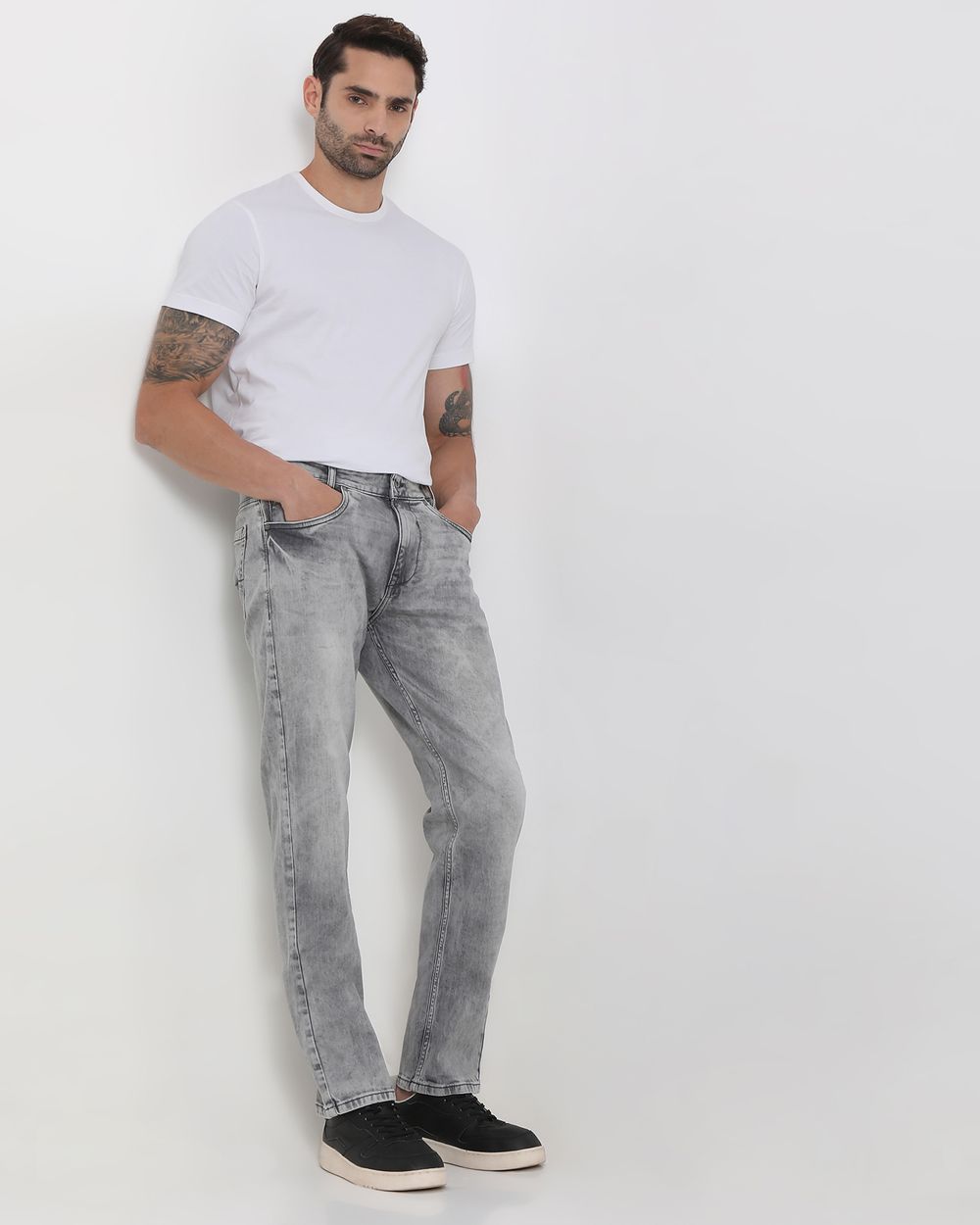 Grey Relaxed Straight Fit Originals Stretch Jeans