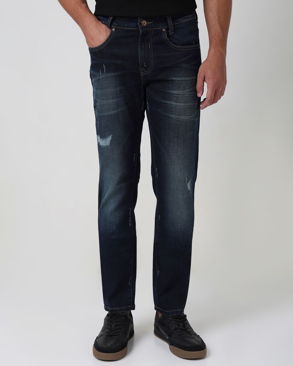 Deep Indigo Blue Super Slim Fit Distressed Stretch Jeans