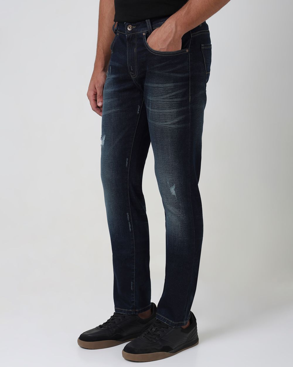 Deep Indigo Blue Super Slim Fit Distressed Stretch Jeans