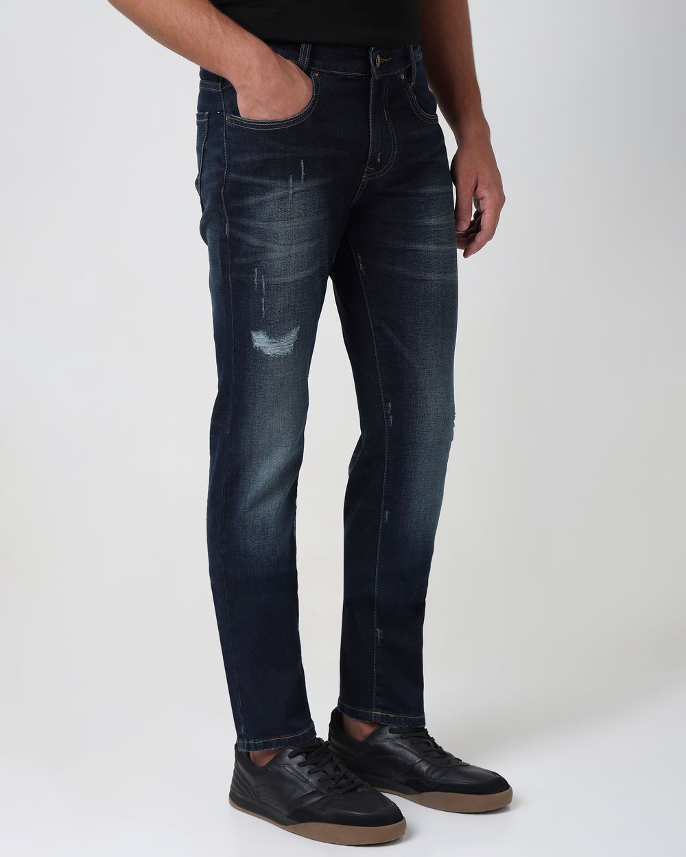 Deep Indigo Blue Super Slim Fit Distressed Stretch Jeans
