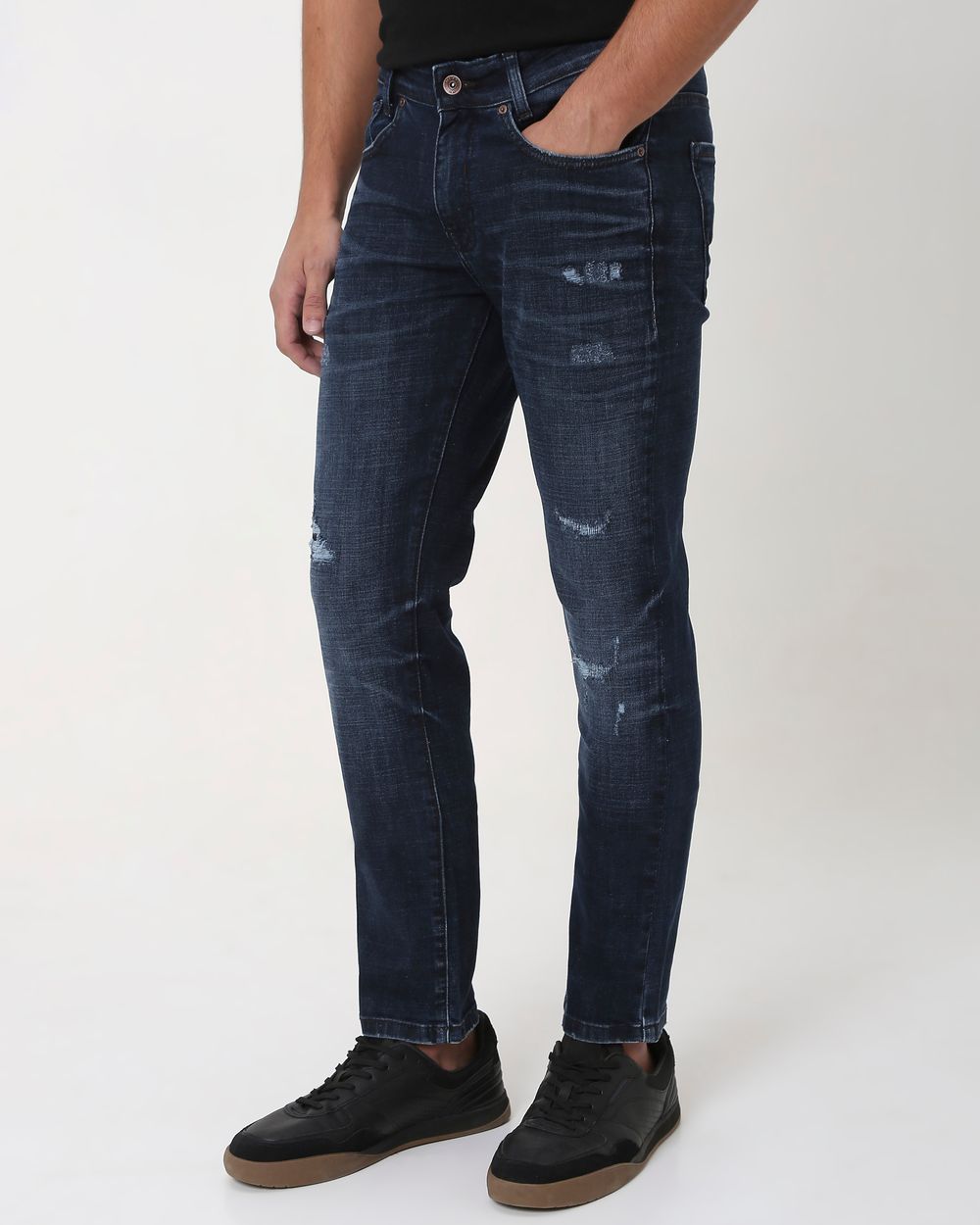 Deep Indigo Blue Super Slim Fit Distressed Stretch Jeans