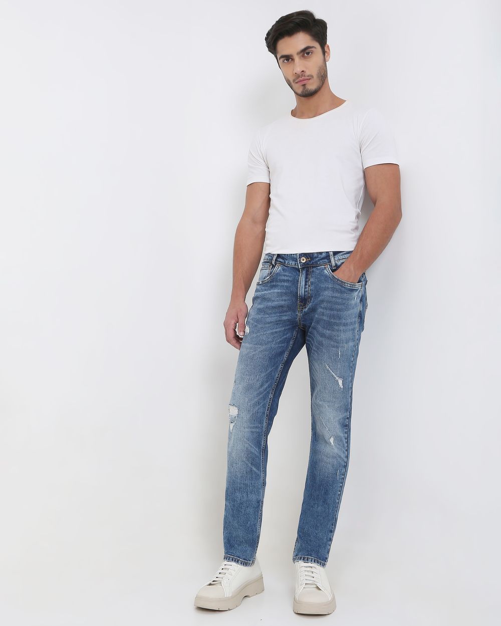 Tinted Super Slim Fit Distressed Stretch Jeans