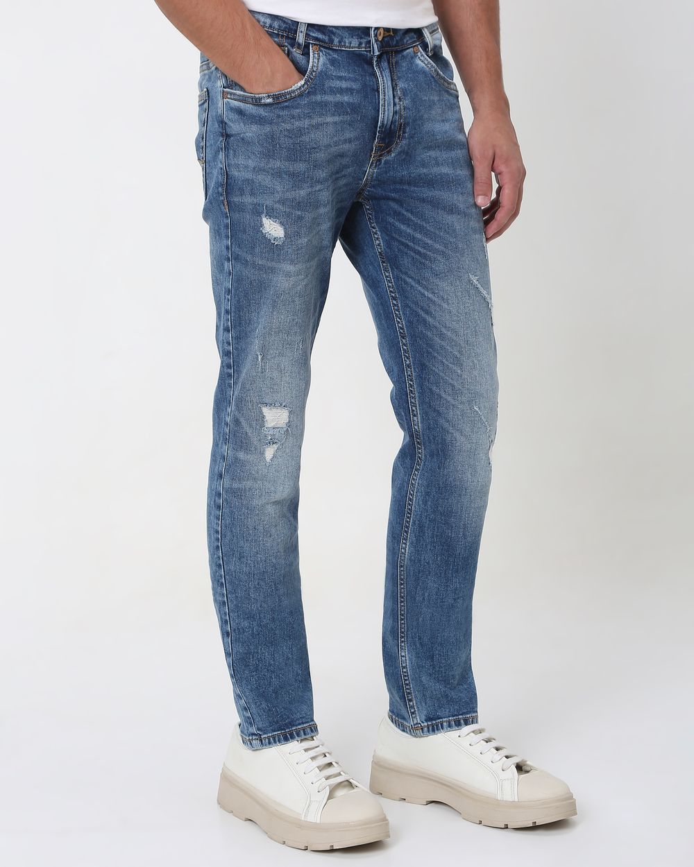 Tinted Super Slim Fit Distressed Stretch Jeans