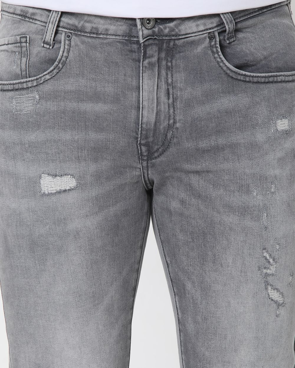 Grey Super Slim Fit Distressed Stretch Jeans