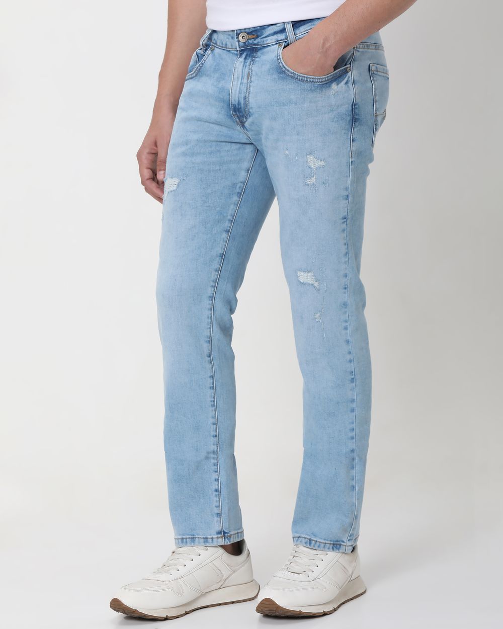 Light Blue Super Slim Fit Distressed Stretch Jeans