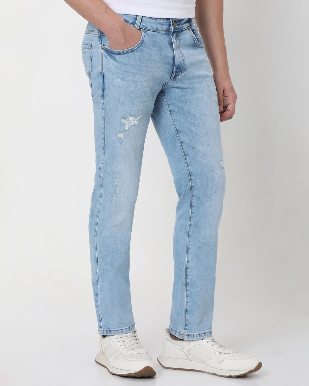 Light Blue Super Slim Fit Distressed Stretch Jeans