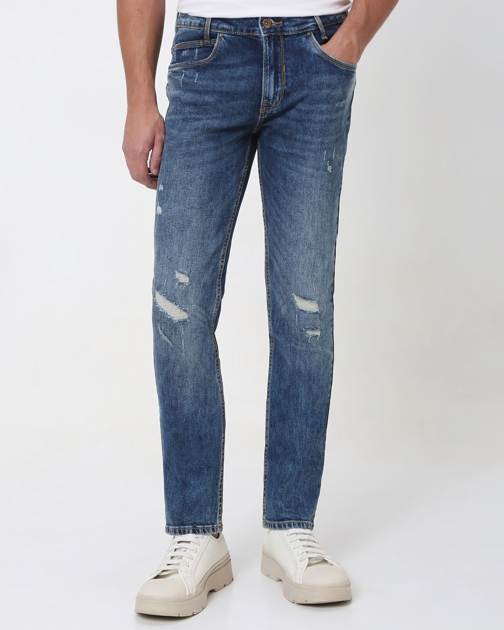 Tinted Super Slim Fit Distressed Stretch Jeans