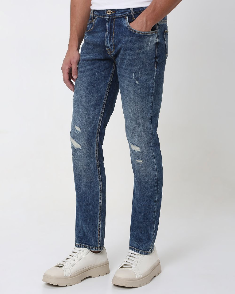 Tinted Super Slim Fit Distressed Stretch Jeans