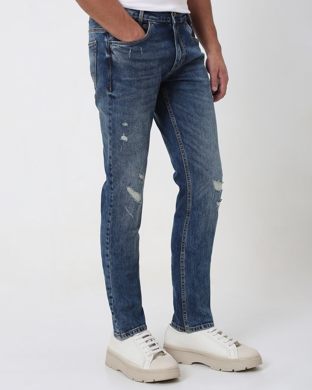 Tinted Super Slim Fit Distressed Stretch Jeans