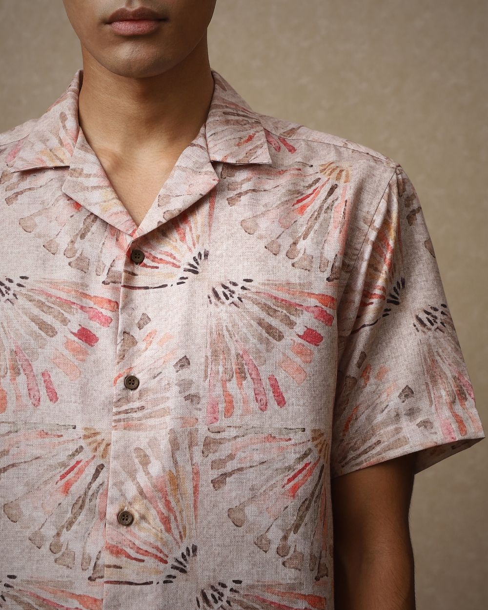 Beige Abstract Print Loose Fit Casual Shirt