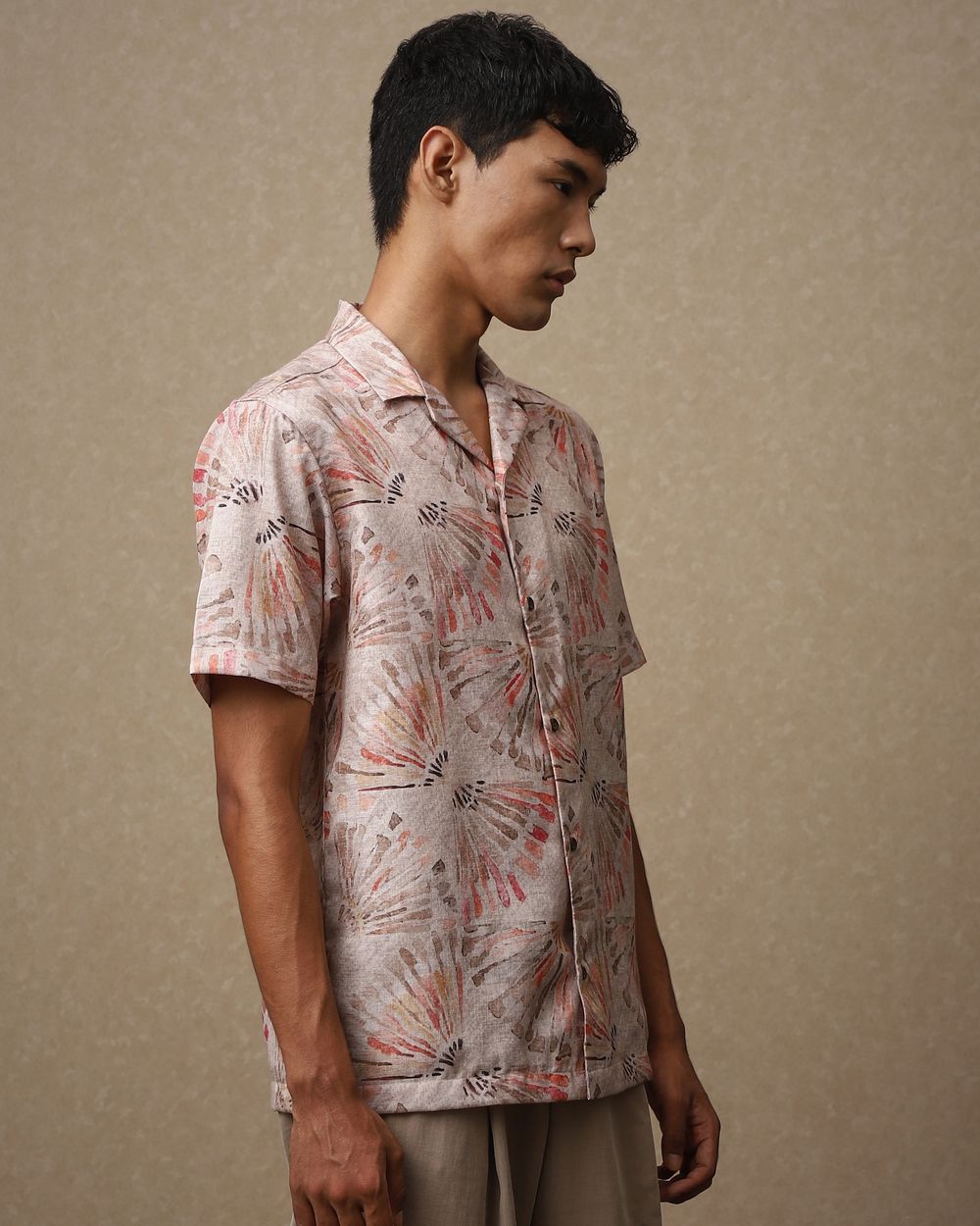 Beige Abstract Print Loose Fit Casual Shirt
