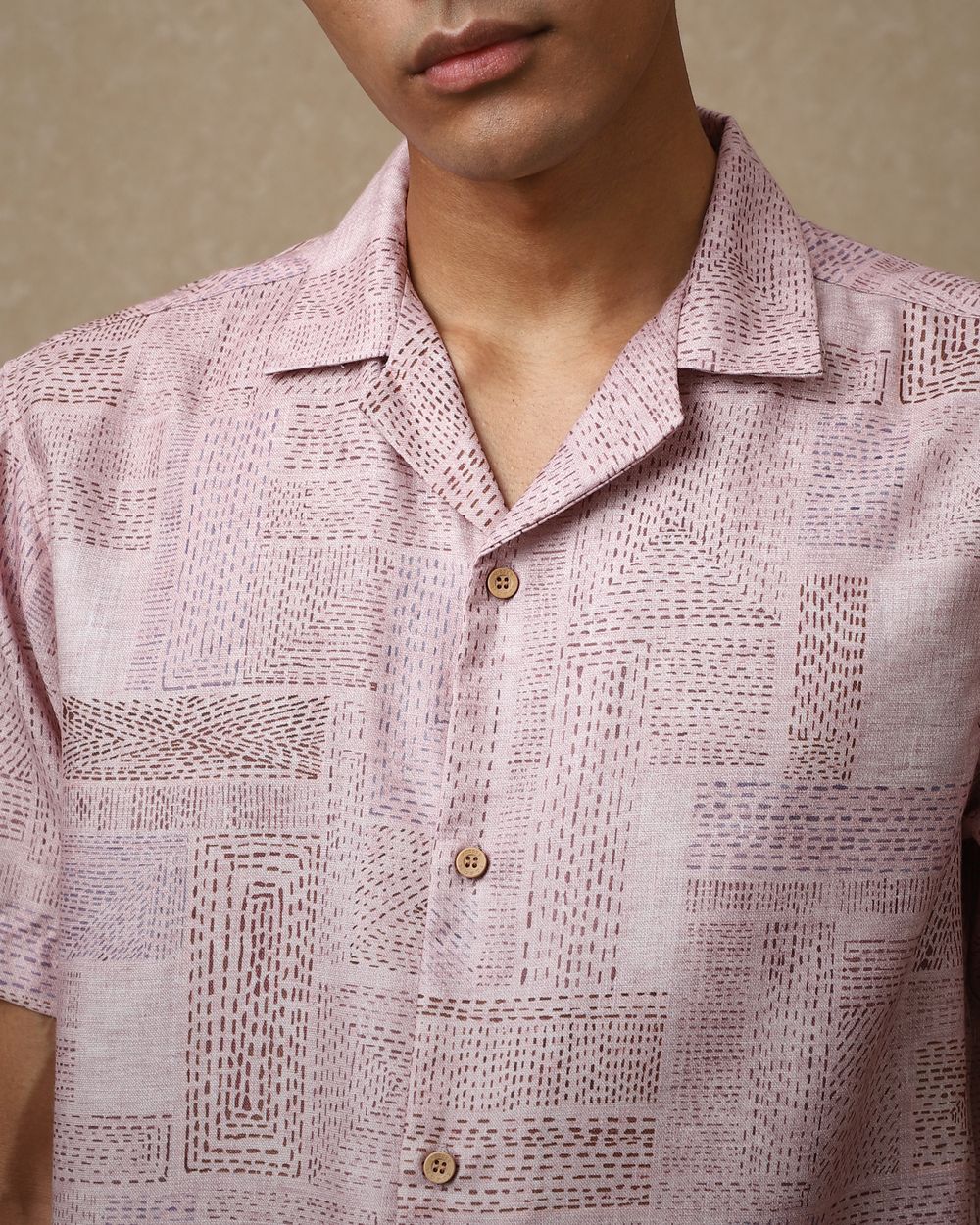 Beige Artisanal Print Loose Fit Casual Shirt
