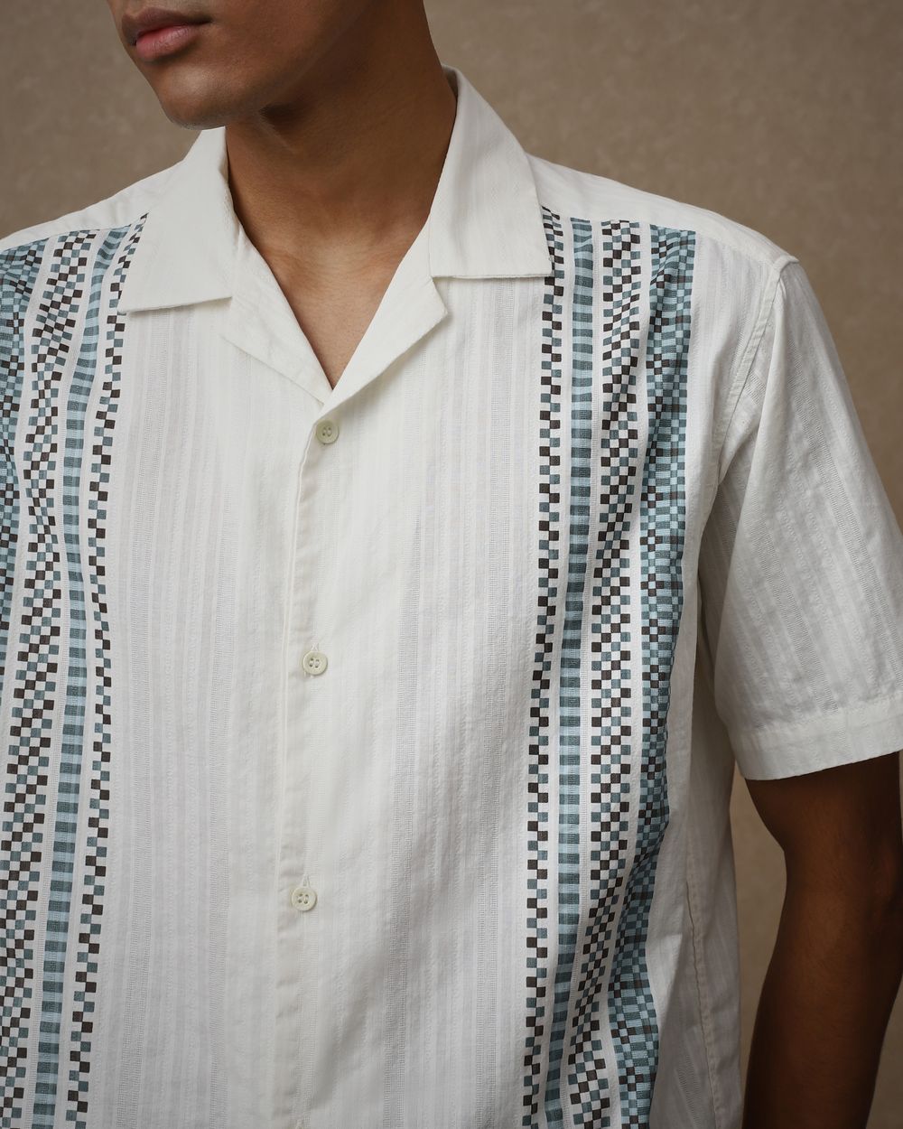 White Dobby Stripe Loose Fit Casual Shirt