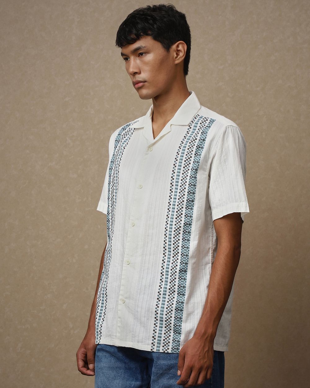 White Dobby Stripe Loose Fit Casual Shirt