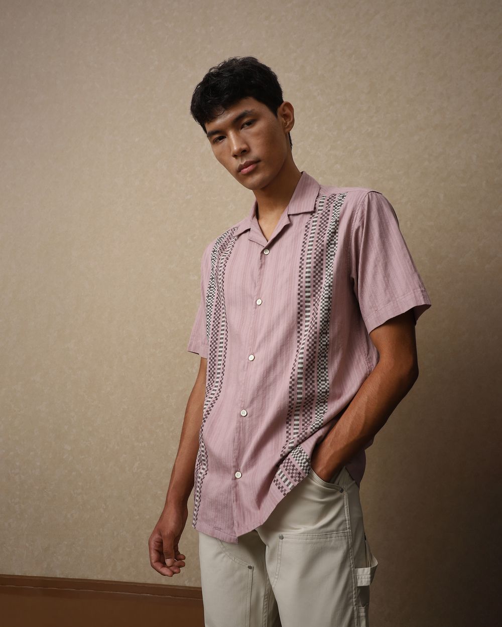 Pink Dobby Stripe Loose Fit Casual Shirt
