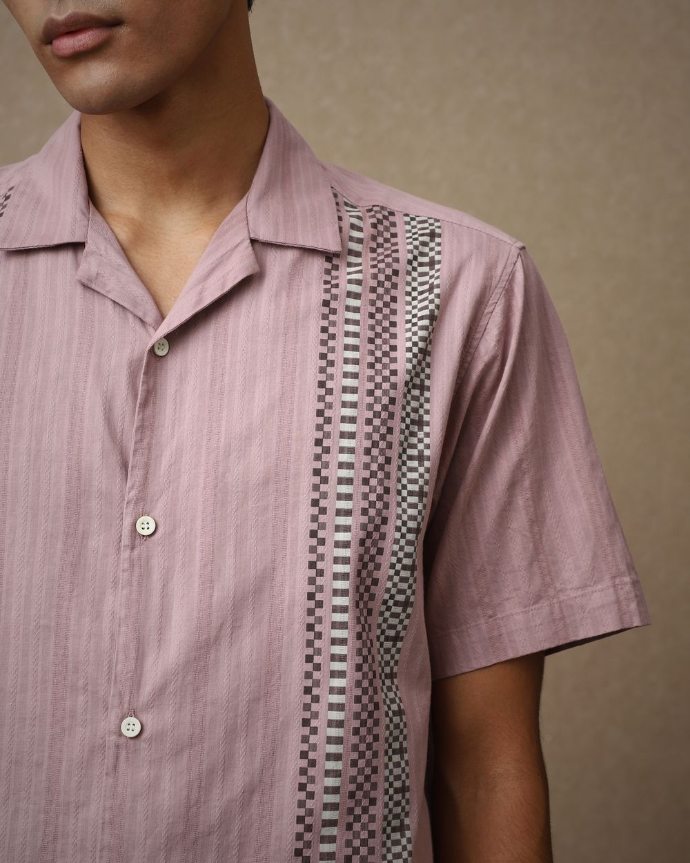 Pink Dobby Stripe Loose Fit Casual Shirt