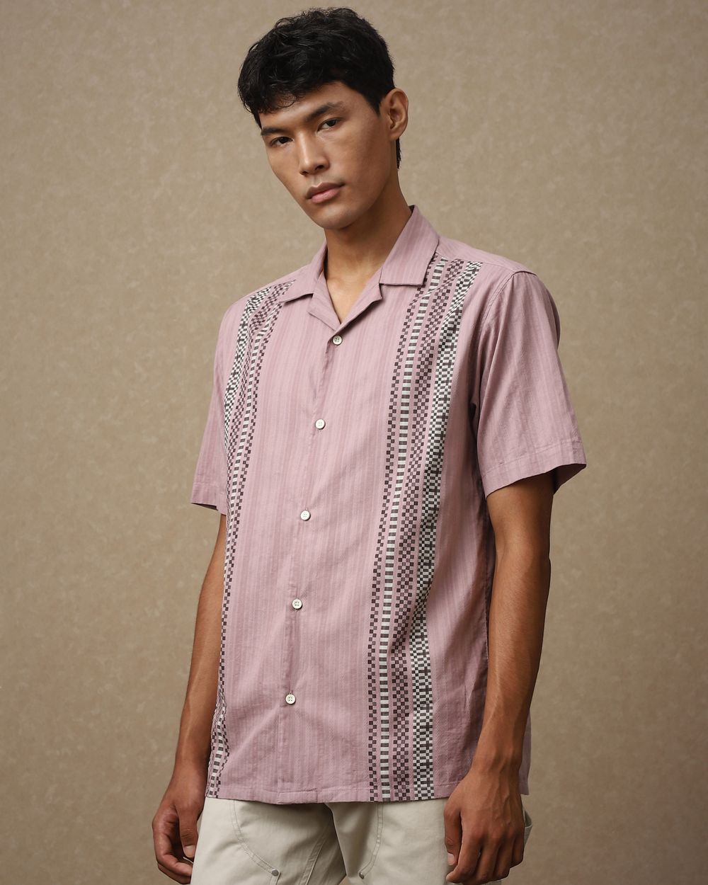 Pink Dobby Stripe Loose Fit Casual Shirt