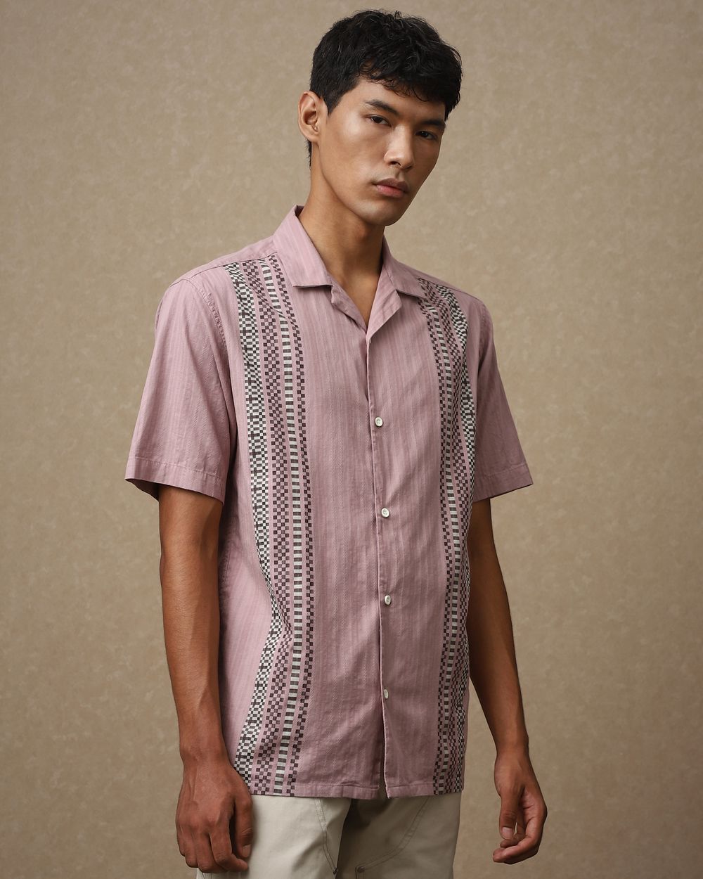 Pink Dobby Stripe Loose Fit Casual Shirt