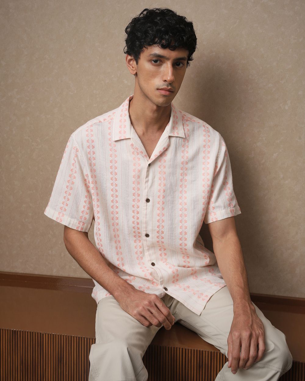 Pink Dobby Stripe Loose Fit Casual Shirt