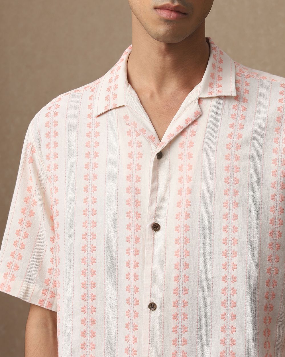 Pink Dobby Stripe Loose Fit Casual Shirt