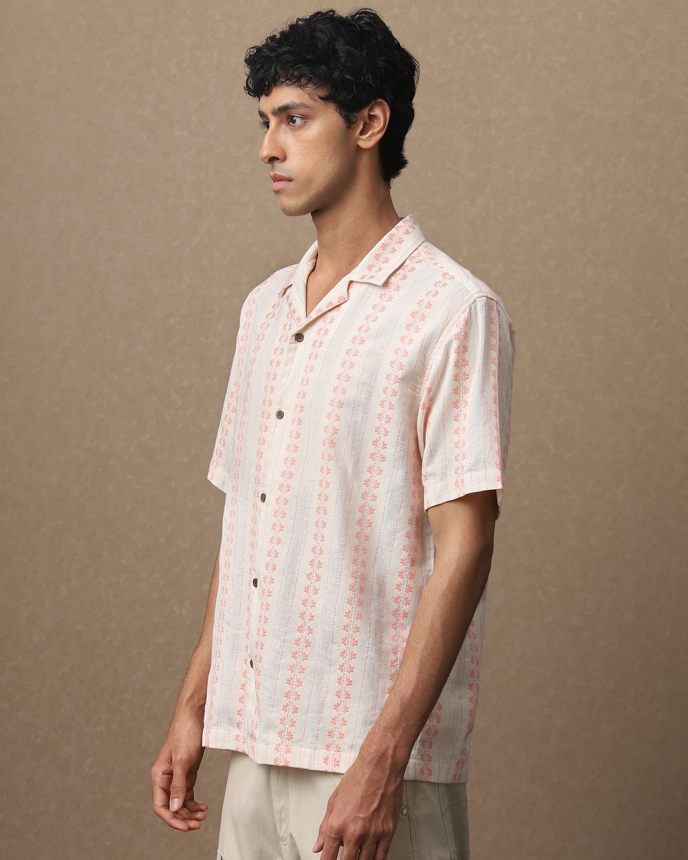 Pink Dobby Stripe Loose Fit Casual Shirt