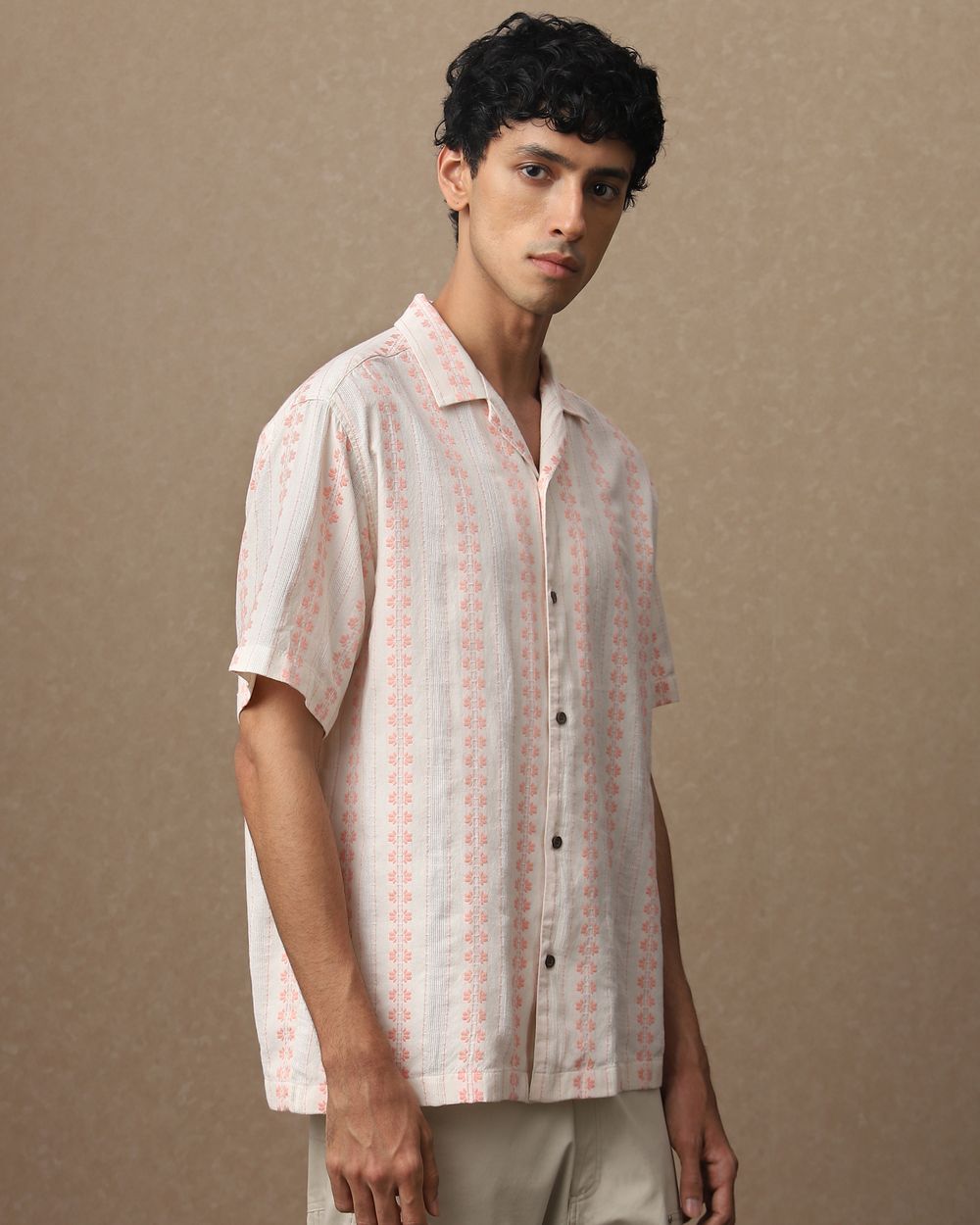 Pink Dobby Stripe Loose Fit Casual Shirt