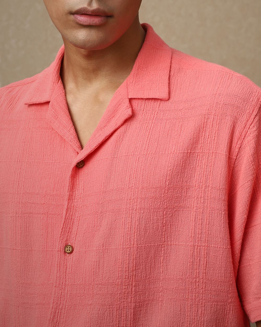 Red Textured Dobby Loose Fit Casual Shirt