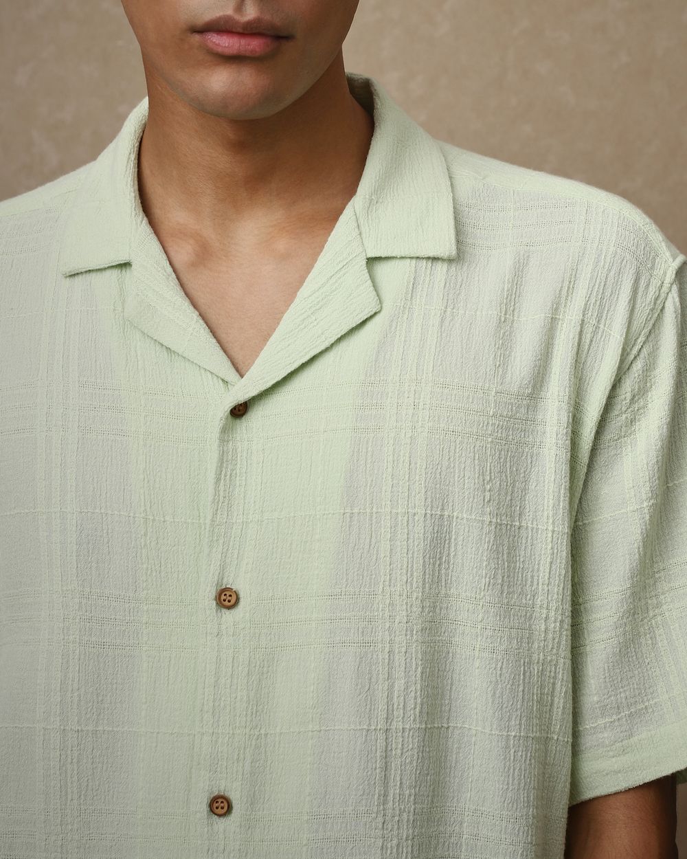 Light Green Textured Dobby Loose Fit Casual Shirt