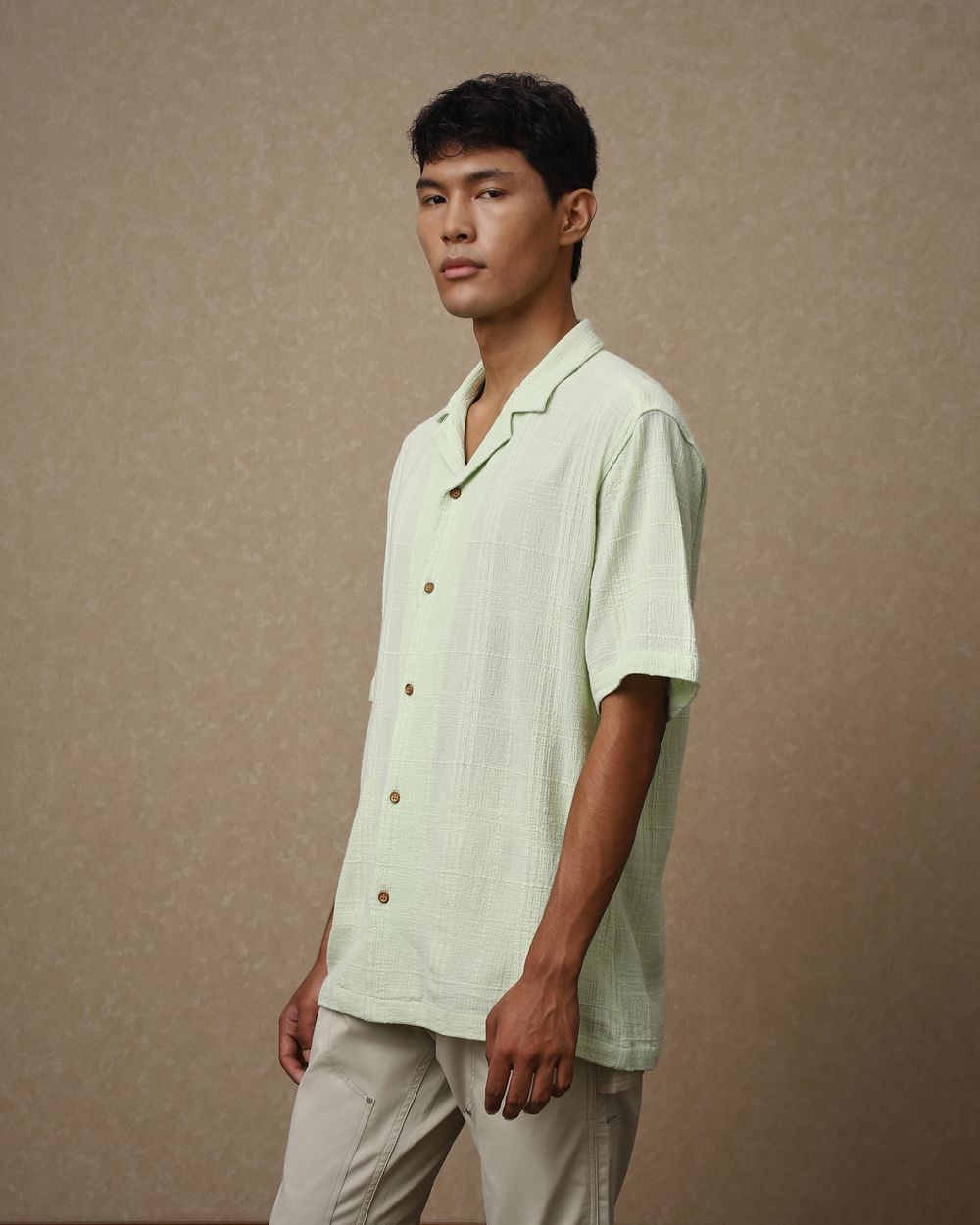 Light Green Textured Dobby Loose Fit Casual Shirt