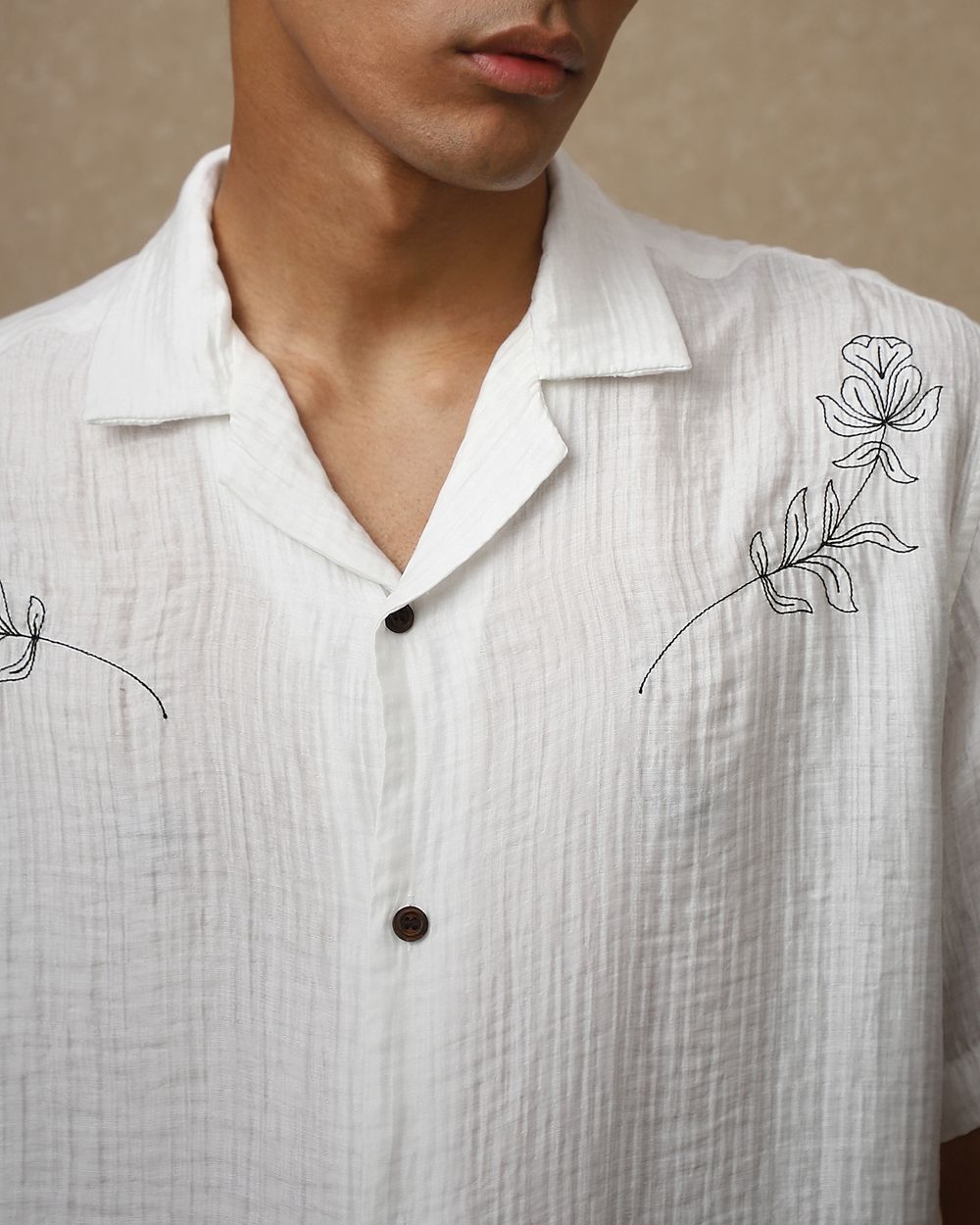White Embroidered Plain Loose Fit Casual Shirt