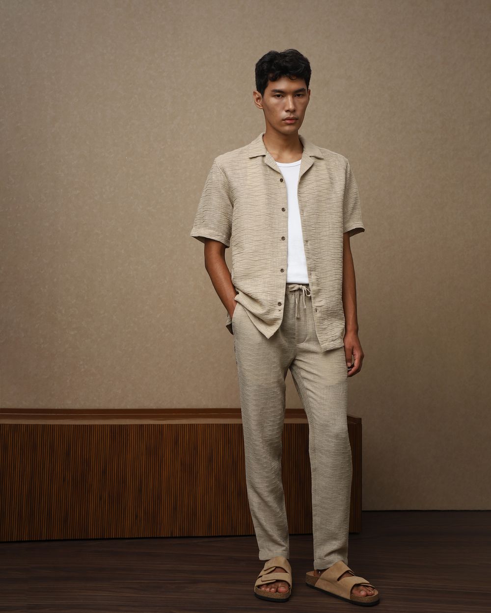 Khaki Relaxed Fit Drawstring Pants